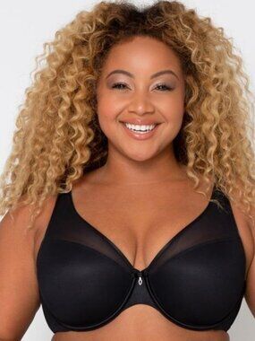 ✨Curvy Couture Sheer Mesh Plunge T-Shirt Bra 36I Black NWT